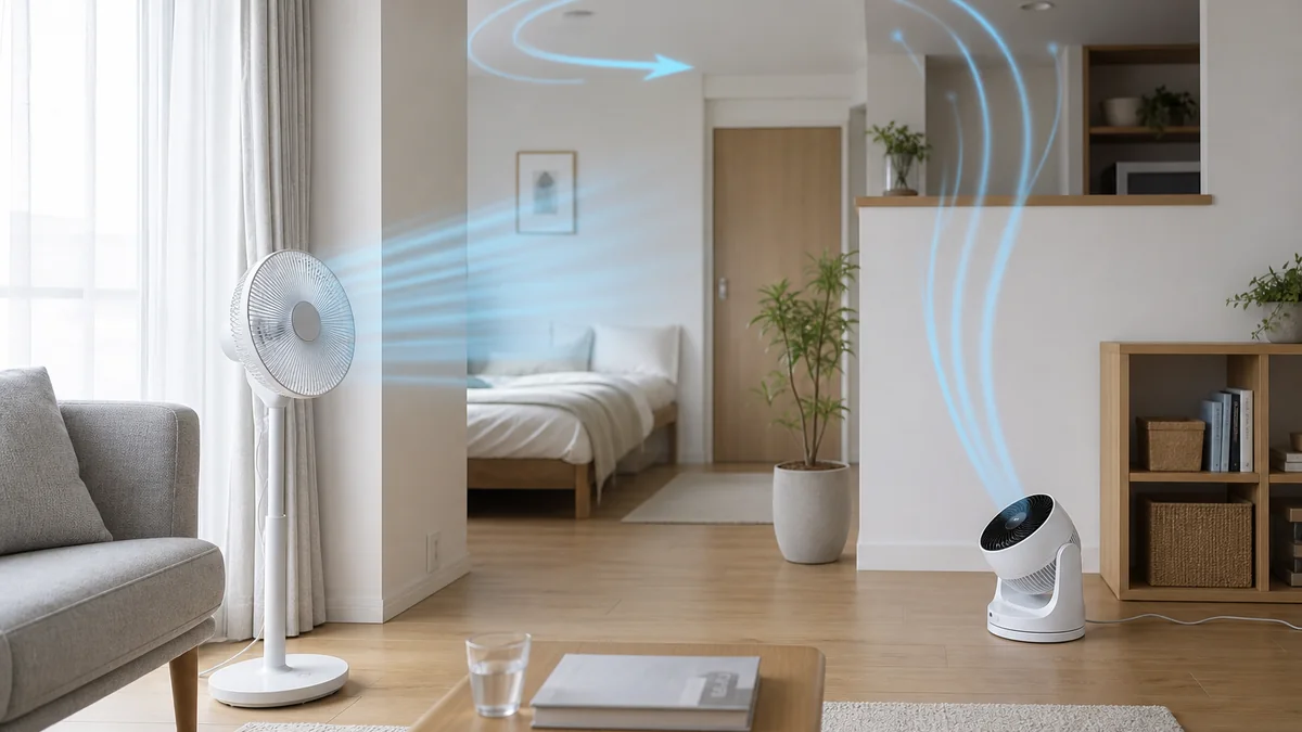 扇風機とサーキュレーターを部屋で使い分けるイメージ